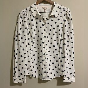 Rebecca Taylor Womens Silk Polka Dot Collard Button Blouse Shirt Size 12 White